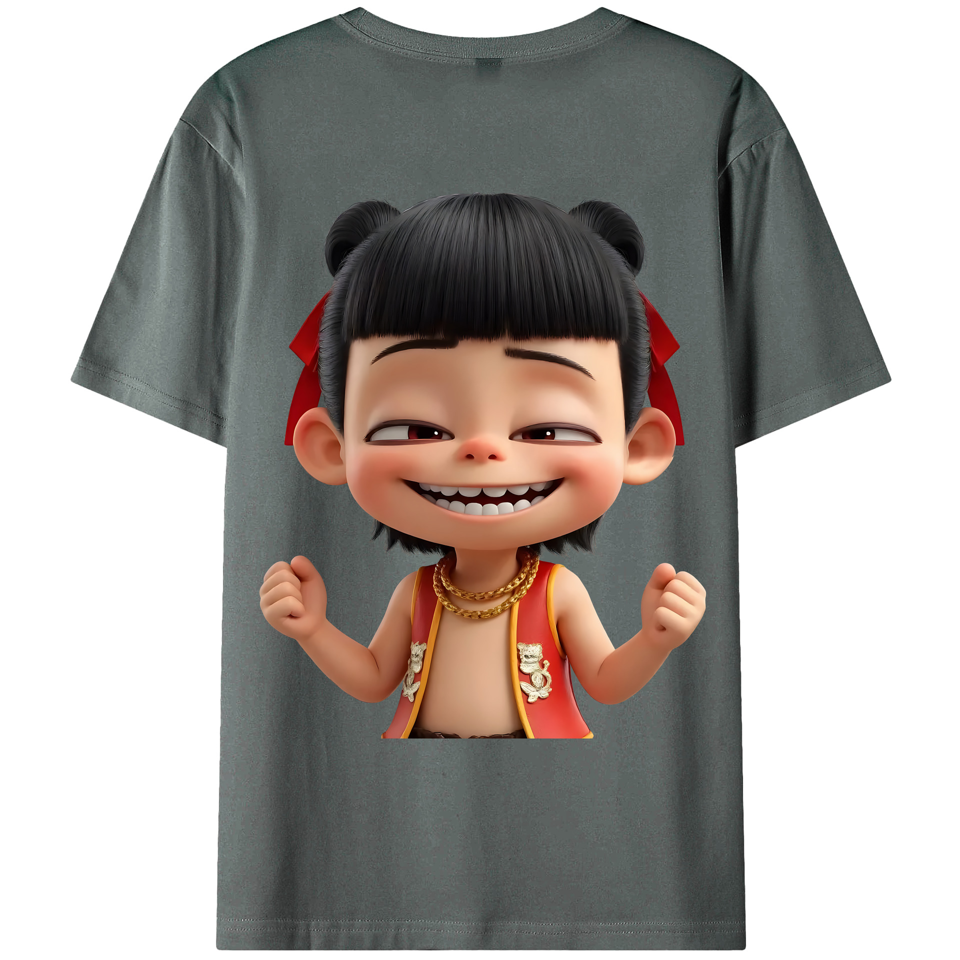 （画像用） Ne Zha 2 ナタ 魔童の大暴れ 綿100％ メンズ半袖Tシャツ（バックプリント） 通気性